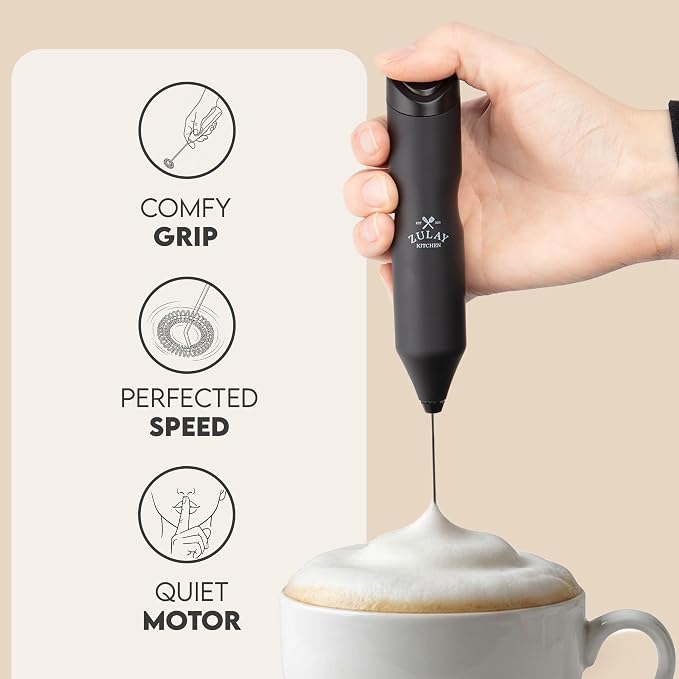 Zulay Kitchen Powerful Frother Wand AA Batteries Included, Ultra Fast Handheld Drink Mixer, Comfort Milk Frother, Stainless Steel Whisker, Frother Handheld for Coffee, Protein & Matcha - Frothmate 2.0