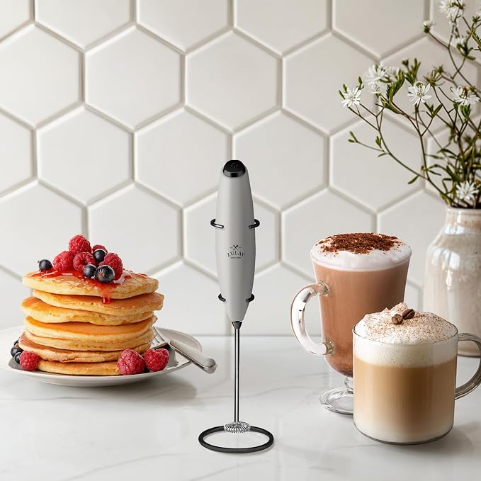 Zulay Kitchen Powerful Milk Frother Wand With Duracell Batteries - Ultra Fast Handheld Drink Mixer - Electric Whisk Foam Maker for Coffee, Lattes, Cappuccino & Matcha - Z1 Motor - Gray & Black