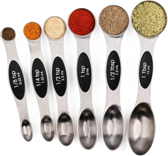 Magnetic Measuring Spoons Set of 6 Stainless Steel Dual Sided Teaspoon | for Measuring Dry and Liquid Ingredients