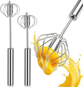 Li&Zhao Semi Automatic Whisk-2-Pack Stainless Steel Hand Push Rotary Egg Whisk and Manual Egg Beater for Blending Frothing Stirring Durable Metal Whisk for Kitchen Coffee Baking