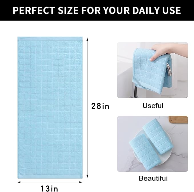 Homaxy 100% Cotton Terry Kitchen Towels, 8 Pack, Sky Blue | Ultra Soft and Absorbent Dish Towels for Kitchen, Suitable for Drying and Washing Dishes