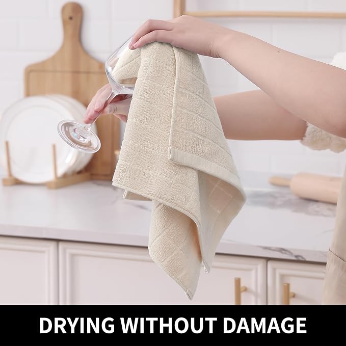 Homaxy 100% Cotton Terry Kitchen Towels, 2 Pack, Beige | Ultra Soft and Absorbent Dish Towels for Kitchen, Suitable for Drying and Washing Dishes