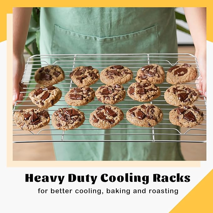 P&P CHEF 15.3" x 11.25" Cooling Baking Wire Racks Pack of 2, Silver | Stainless Steel Cooling Racks for Cooking Baking Roasting Grilling Drying, Dense Wires & Smooth Edge, Easy Clean & Rust Proof
