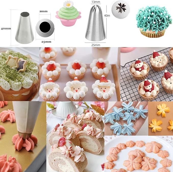 Large Piping Tips Set 1M 2D 2A 2F 6B 234 for Frosting, 6 Pcs