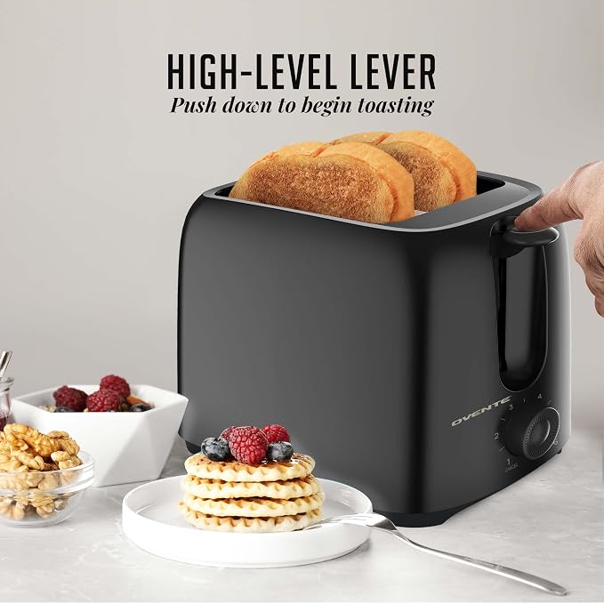 OVENTE Electric 2 Slice Toaster Machine with 6-Shade Browning Selector Setting,Compact Design &Removable Crumb Tray,700W Power Perfect for Toasting Bread,Thin Bagels &Waffles,Black TP2210B,(Pack of 6)