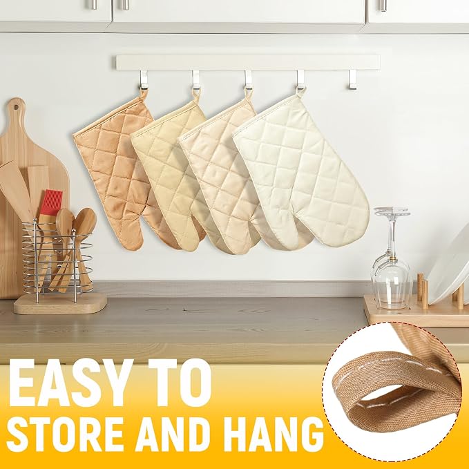 Geyoga 12 Pairs Oven Mitts Heat Resistant Kitchen Long Oven Gloves Mitts Thick Cotton Winter Quilted Baking Flexible Glove Bulk for Cooking BBQ Picnic Kitchen Grilling 10.6 Inch(Beige Coffee Color)