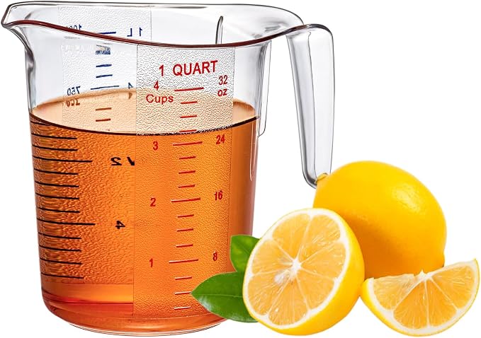 Melissa - 32-Ounce Plastic Measuring Pitcher (1-Pack), 4-Cup (1-Quart) Food-Grade Measuring Jug, Unbreakable, Stackable, Dishwasher-Safe, Great for Oil, Vinegar, Flour, and More