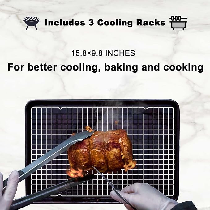 Hunnycook 15.8”×9.8” Cooling Rack - 3P Stainless Steel Baking Rack, Oven Safe Cooling Racks for Cooking and Baking, Silver Roasting Rack & Wire Rack & Cookie Cooling Rack for Roasting, Grilling