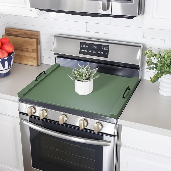 GASHELL Noodle Board Stove Cover with Handles for Electric, Gas Stove Top | 100% Bamboo, Forest Green, Increases Countertop Space, Multi-purpose, used as Charcuterie Board, Serving Tray, Turkey Board