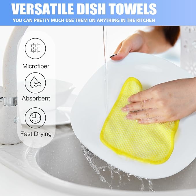 Dish Cloths for Washing Dishes with Scrub Side, Microfiber Dish Rags | Dual-sided microfiber dish cloths with scrubber for stuck-on food, quick dry kitchen washcloths 9 Pack, Mixed Colors, 7 Inch