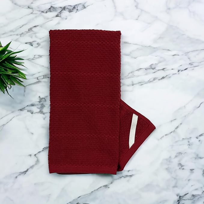 Dark Red Brick Kitchen Hand Dish Towels, Set of 3, 100% Cotton, 18" x 28" | Terry Loop Textured, Soft & Absorbent Cleaning Cloth, Quick Dry, Multipurpose for Everyday Use