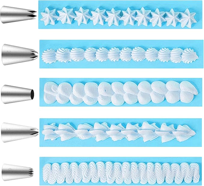Large Piping Tips Set,Reusable Stainless Steel Icing Nozzles Kit | Cake Decorating Tips Set,Cake Decorating Tools, Frosting Icing Tips for DIY Pastry Dough, Cookie,Cupcake,Cake(1M 2D 2F 6B 2A)