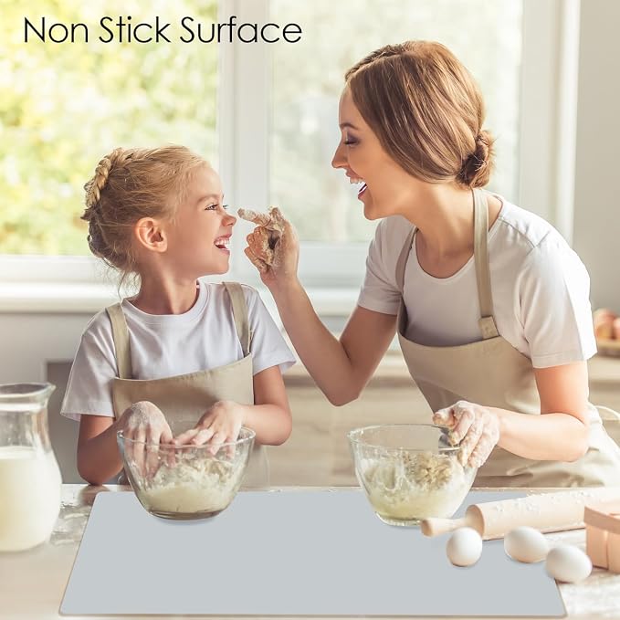 Extra Large Silicone Mat, Food-Grade Flexible Silicone Table Mats for Kids Non-Slip Placemat Waterproof Heat Insulation Countertop Protector Pastry Mat Silicone Pad, 27.6''x15.7'' Gray, 1Pcs