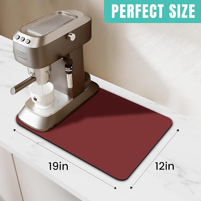 Coffee Mat Super Absorbent Dish Drying Mat Coffee Bar Mat 12"x 19", Red | Match with Coffee Machine Accessories Large Drying Mats for Kitchen Counter