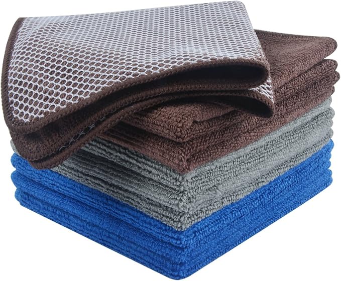 Dish Cloths for Washing Dishes with Scrub Side, Microfiber Dish Rags | Dual-sided microfiber dish cloths with scrubber for stuck-on food, quick dry kitchen washcloths 9 Pack, 12 Inch Multicolor