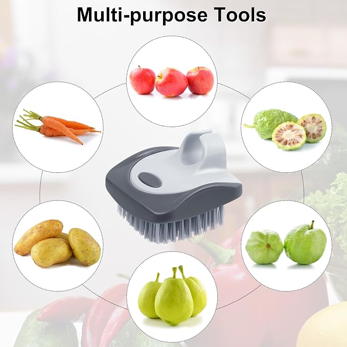 Aodaer 2 Pieces Vegetable Brush Potato Scrubber Brush Silicone Hard and Soft Side Fruit Cleaning Tools for Delicate or Tough-Skinned Vegetables, Dark Gary