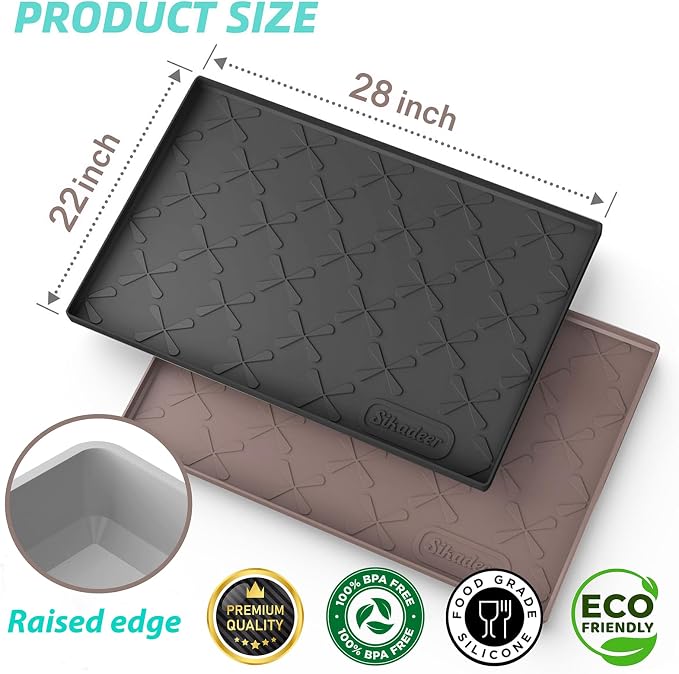 Waterproof Under Sink Mat Silicone 28" x 22" Kitchen Cabinet liner | BPA-Free Silicone Mat with Raised Lip Protects Cabinets from Leaks, Versatile Home Organizer for Bathroom, Pets, Boots, Floor