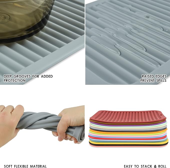 Silicone Trivets for Hot Dishes, Pots and Pans, Hot Pads for Kitchen Counter, Silicone Pot Holders Mats, Heat Resistant Mat for Quartz Countertops, Multi Use Trivet Mat Set 2 Merlot Red