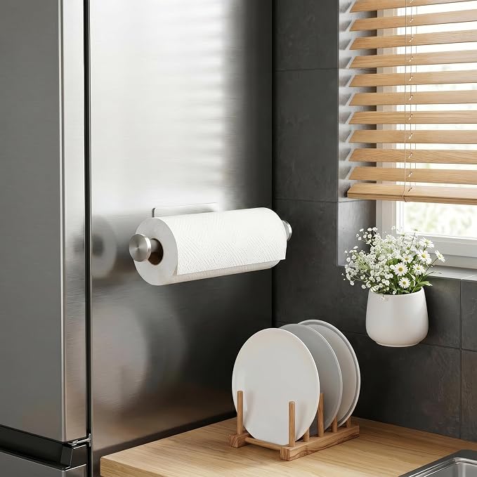 Paper Towel Holder Wall Mount,No Drill,SUS304 Steel, Space Saving | Maximize countertop space with secure roll storage. Fits kitchens, bathrooms, RVs and pantries with flexible mounting options