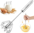 Upgraded Stainless Steel Semi-Automatic Whisk, 10 inch | Easy Push Hand Whisks for Eggs, Cream, Coffee & Light Mixing, Easy Clean Kitchen Whisk for Everyday Cooking, Kitchen Gadgets