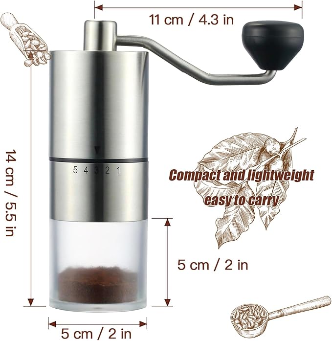 EZLucky Manual Coffee Grinder, 5 External Settings, Ceramic Conical Burr | External adjustment ring for quick grind changes; portable hand grinder for espresso, pour over, travel and camping