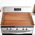 Latest wave-patterned wooden stove top cover, stylish pine panel stove top cover,suitable for gas stoves with 4 and 5 burners, food tray, kitchen stove tray. (Dark wood color)