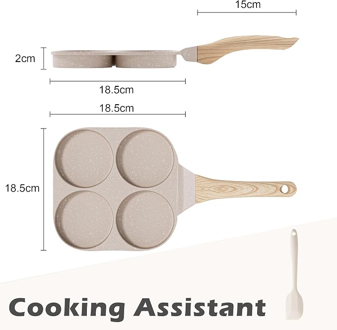 Caannasweis Egg Pan Omelette Pan, 4-Cup Nonstick Granite Omelette Skillet Breakfast Frying Pan Egg Cooker Suitable for Gas Stove & Induction Cookware, PFOA PFOS Free, Brown