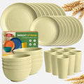 Teivio 32-Piece Plates and Bowls Sets for 8, Light Beige Dinnerware Sets | 13.5oz Cups, Plastic Wheat Straw Unbreakable Dish Set, Dishwasher Safe, for Outdoor Camping RV Apartment Essentials Plate Set
