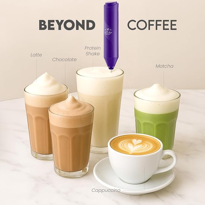 Zulay Kitchen Powerful Milk Frother Wand - Handheld Stainless Steel - Battery Operated Drink Mixer for Coffee, Lattes, Cappuccino, Matcha - Froth Mate Frother Gift - Blackberry Purple