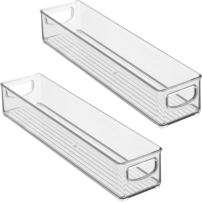 iDesign Slim Clear Plastic Storage Bin, Extra Long Narrow Stackable Organizer for Kitchen and Pantry, 2-Pack