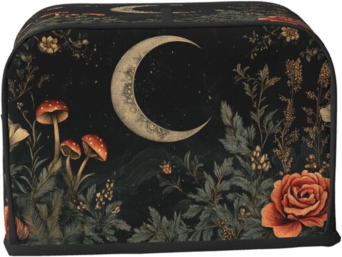 2 Slice Toaster Cover Botanical Flower Moon Vintage Dust Proof Washable Kitchen Appliance Cover with Pocket, Oxford Fabric Countertop Toaster Protector for Standard Toasters Small Appliances