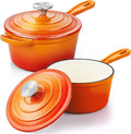 Leonyo 1Qt& 2Qt Cast Iron Saucepan Set, Dutch Oven Pot for Cooktop, Orange