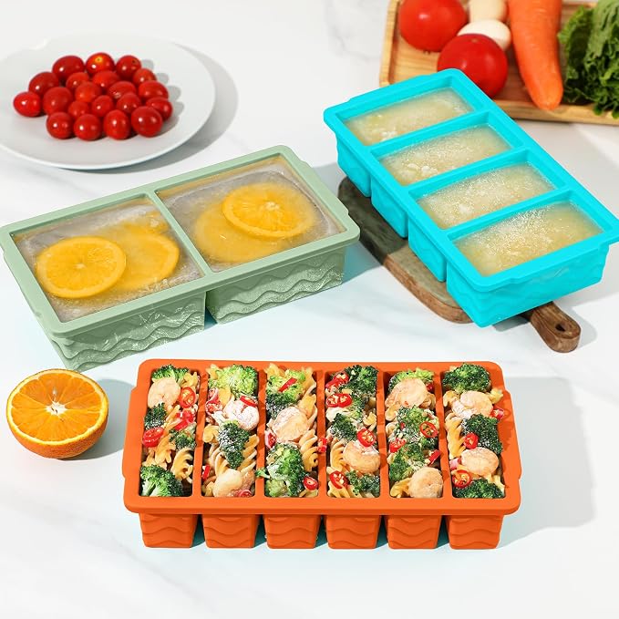 3-Pack Silicone Freezer Trays with Lid, Soup Freezer Container Molds | 2 Large 2-Cup, 4 Medium 1-Cup, 6 Small 1/2-Cup, BPA Free, Ice Cube Tray for Soup, Stews, Sauces, Meal Prep, Broth, Leftovers