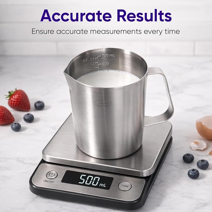 Newness Stainless Steel Measuring Cup, Metal Measuring Cup with Handle (Upgraded, 3 Marking Including Cup/ML/Ounce Scale), 16 Ounces (0.5 Liter, 2 Cup)