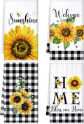 4 Pcs Sunflower Kitchen Towels Set, Hand Tea Towels Gifts | Absorbent Fast Drying Dish Clothes Floral Black White Plaid Decor Housewarming Gift for Cooking Bathroom Kitchen Decor