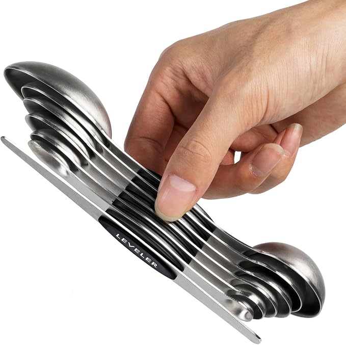 Magnetic Measuring Spoons Set Stainless Steel Dual Sided Stackable Teaspoon | Tablespoon for Measuring Dry and Liquid Ingredients