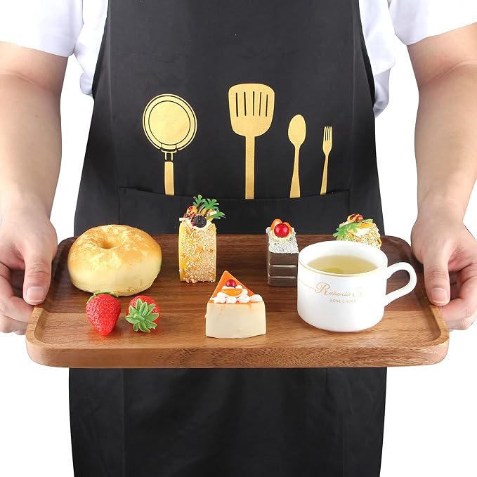 Acacia Wood Trays Large Cheese Charcuterie Boards Wooden Serving Platters | Rectangle Wood Trays for Decor Food Dish Snack Appetizer Plates Rectangular Kitchen Party Cookie Platter Coffee Dessert Tray