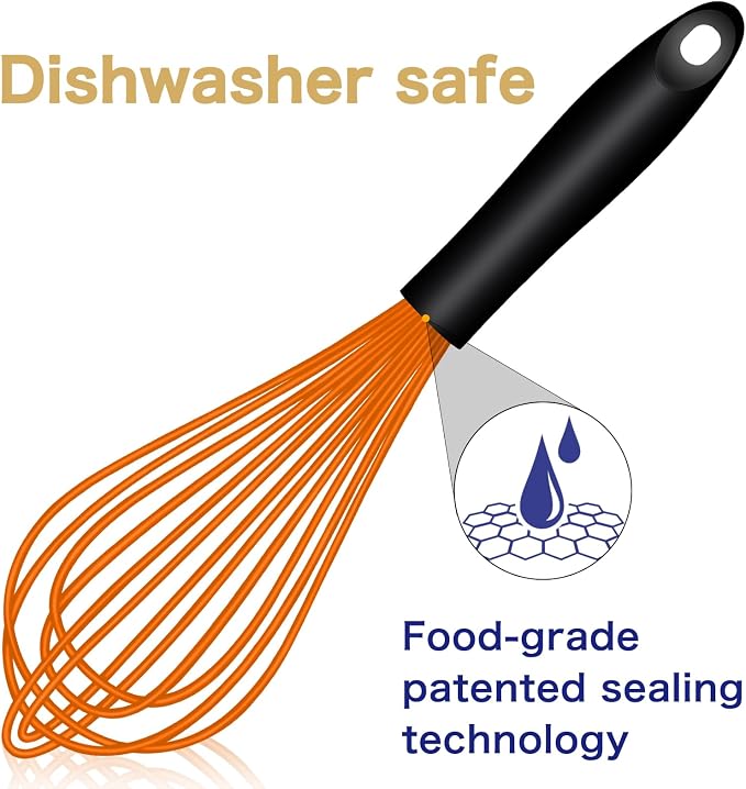 OYV Orange Silicone Whisk Set of 3, 8/10/12 Inch, Dishwasher Safe | Sealed Waterproof Handles, Non-Scratch Silicone-Coated Wires, Nonstick-Safe, Durable Stainless Steel Cores, Easy To Clean