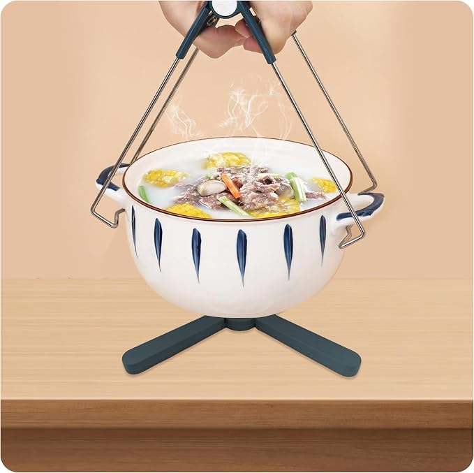 3PCS Foldable Silicone Trivet Set, Expandable Hot Pads for Kitchen, Heat Resistant Pot Holders, Non-Slip Table Protector Mat for Hot Dishes, Pots(Gray)