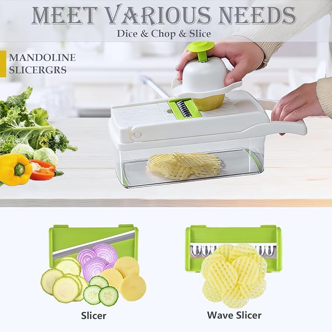 Vegetable Chopper Mandoline Slicer Home Kitchen Appliance Essential Gadget | Pro-Series Veggie Cutter with Container for Food Onion Fruit Salad Potato Christmas Gift House Cooking Supply Tool Item