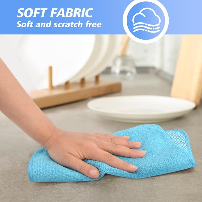 Dish Cloths for Washing Dishes with Scrub Side, Microfiber Dish Rags | Dual-sided microfiber dish cloths with scrubber for stuck-on food, quick dry kitchen washcloths 9 Pack, 9 Inch Mixing colors