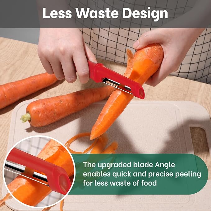 Beneno Swivel Vegetable Peeler, Smooth Peeling Potato Peeler (2, Red) | Razor-Sharp Stainless Steel Blade, Ergonomic Non-Slip Grip, Built-In Potato Eye Remover, Durable Design for Fruits & Veggies