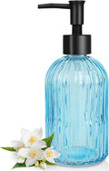 Topsky Stripe Glass Soap Dispenser with Black Plastic Pump, 400ml Liquid Hand Soap Dispenser, Rustproof Pump for Kitchen & Bathroom, Great for Lotions, Essential Oil, Liquid Soaps- (Light Blue)