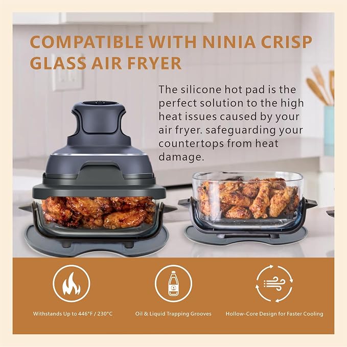 Silicone Heat Resistant mat for Ninja Crispi Air Fryer,Heat-Insulating Accessories Compatible with Ninja crispi FN101 containers,Kitchen Air Fryer Trivet (Stone)