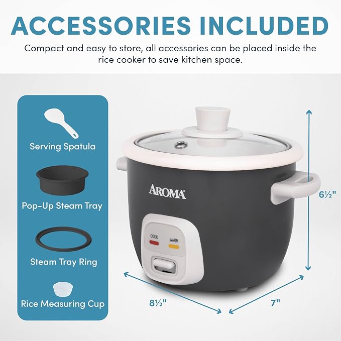 AROMA® CoreCoat Rice Cooker with Pop-Up Food Steaming Basket (4 Cups Cooked, 2 Cups Uncooked)