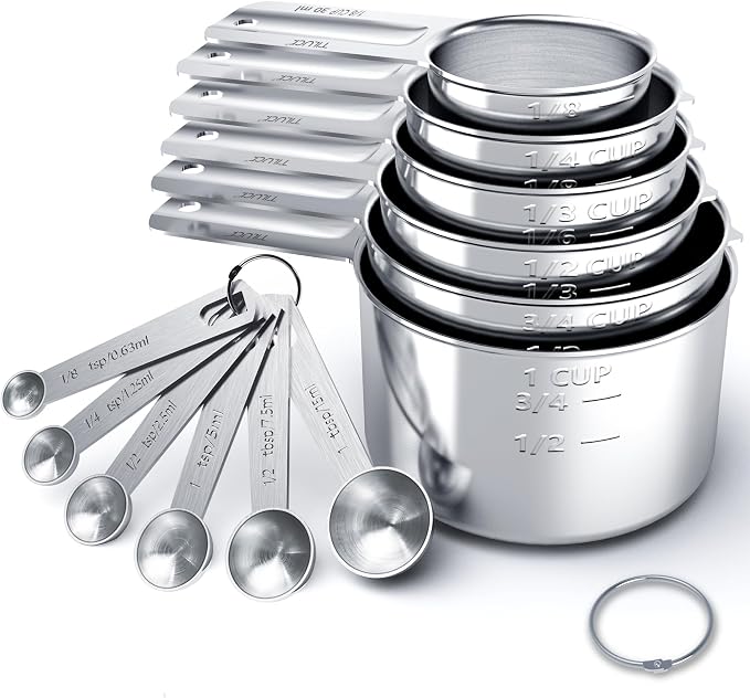 TILUCK Stainless Steel Measuring Cups & Spoons Set, Cups and Spoons | Stainless Steel Nesting Measure Cups , Kitchen Gadgets for Cooking & Baking (12)