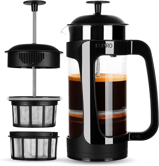 ESPRO P3 French Press Coffee Maker, 18 oz, Black, Double Micro Filter Press | Grit-Free Coffee Press, Thicker Borosilicate Heat Resistant Glass french press, Tea Press, Easy Coffee Brewer, Tea Brewer