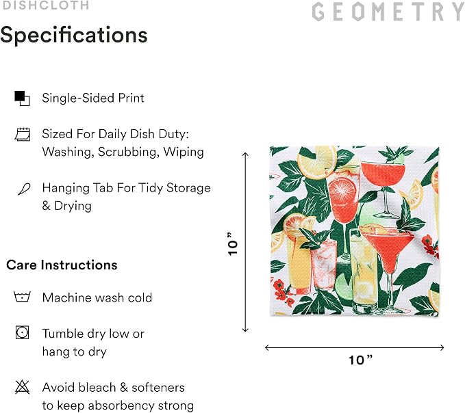 GEOMETRY Dishcloth – Spring & Summer Collection – Quick-Dry, Ultra-Absorbent, Reusable Microfiber Kitchen Towels for Drying & Cleaning - Summer Refreshments - 3-Pieces