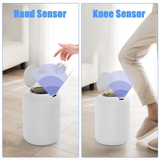 URALFA Motion Sensor Trash Can with Lid, 3 Gallon / 11 L Automatic Bathroom Trash Can, Touchless Trash Bin, Smart Plastic Garbage Can for Bedroom, Kitchen, Living Room, Office, White