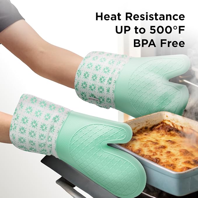 Kitchen Mama UltraShield Silicone Oven Mitts, Gem-Teal | Heat Resistant, Non-Slip Surface, Waterproof, Flexible, Durable
